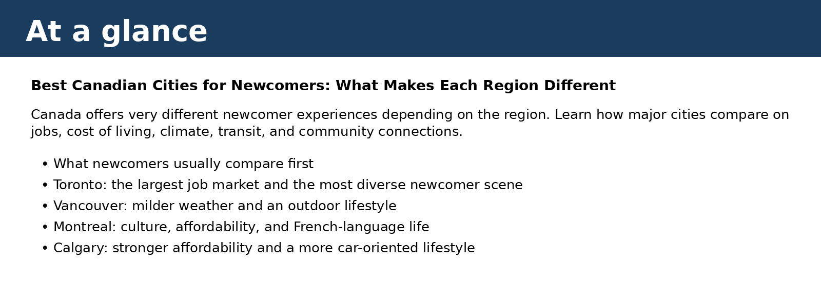 Summary card for Best Canadian Cities for Newcomers: What Makes Each Region Different
