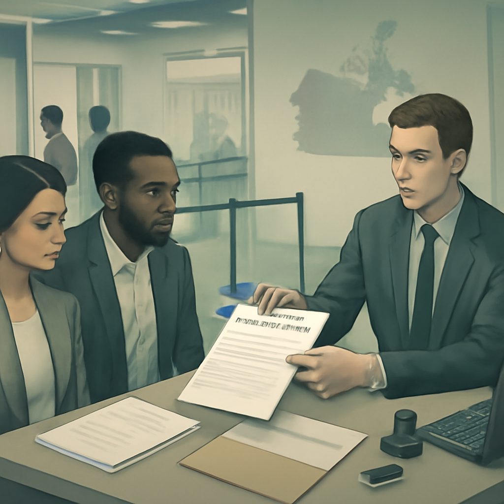 IRCC forms and support letter beside entrepreneur visa commitment certificate illustration