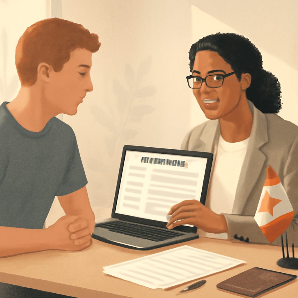 Young UK applicant reviewing IEC eligibility rules with Canadian immigration documents and age range.