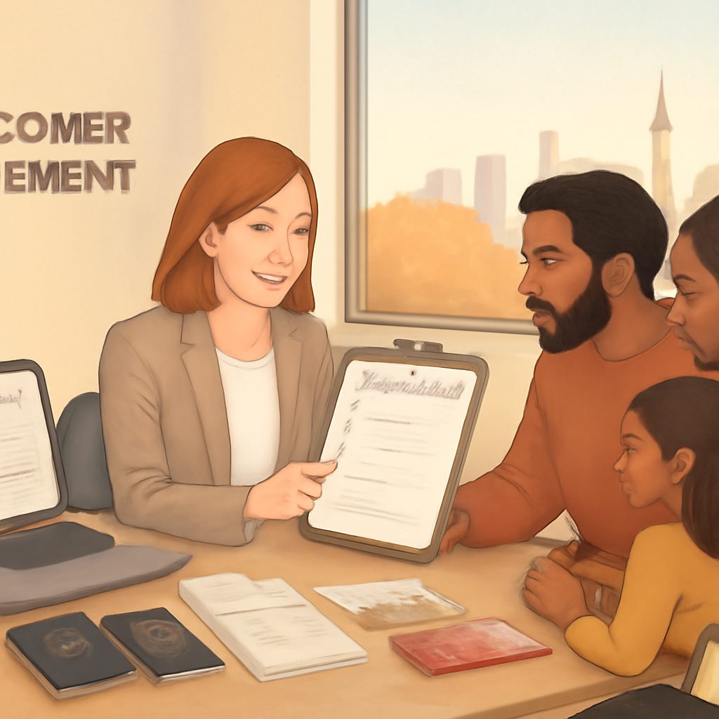 Landlord reviewing rental application documents, credit report, and proof of income.
