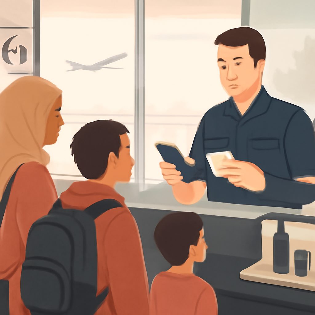 Traveler declaring alcohol, tobacco, and cash to a customs officer at border