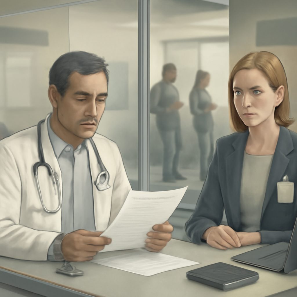 Physician reviewing immigration criteria with documents about Canadian work experience and eligibility rules