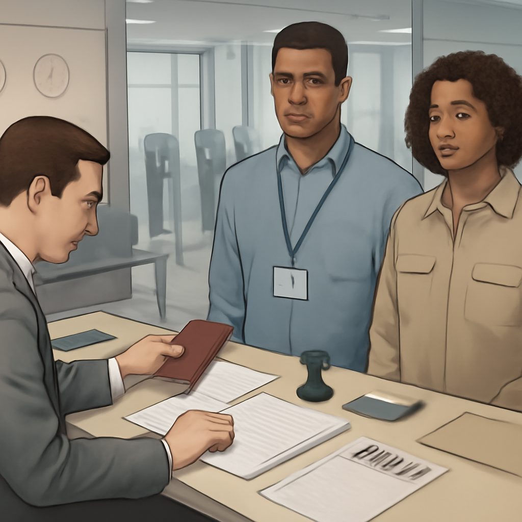 Illustration of confused workers facing multiple immigration forms and eligibility pathways, not one universal cutoff