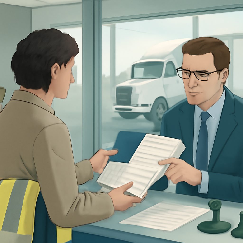 Driver and employer reviewing permit eligibility questions on a government website screen