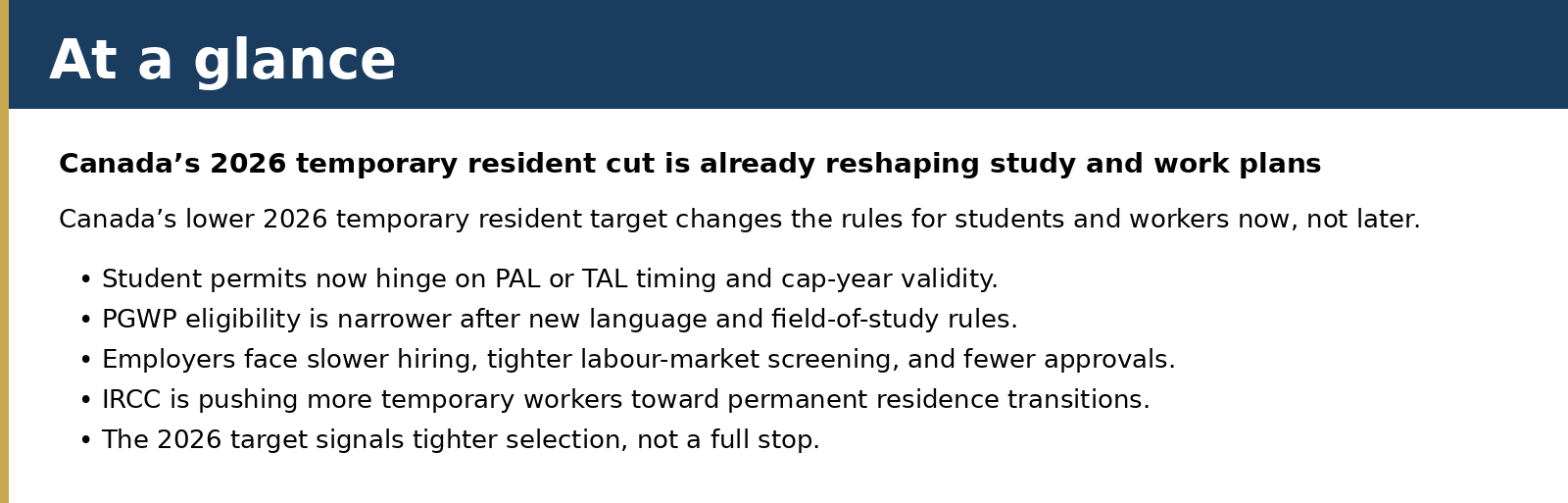 Summary card for Canada’s 2026 temporary resident cut is already reshaping study and work plans