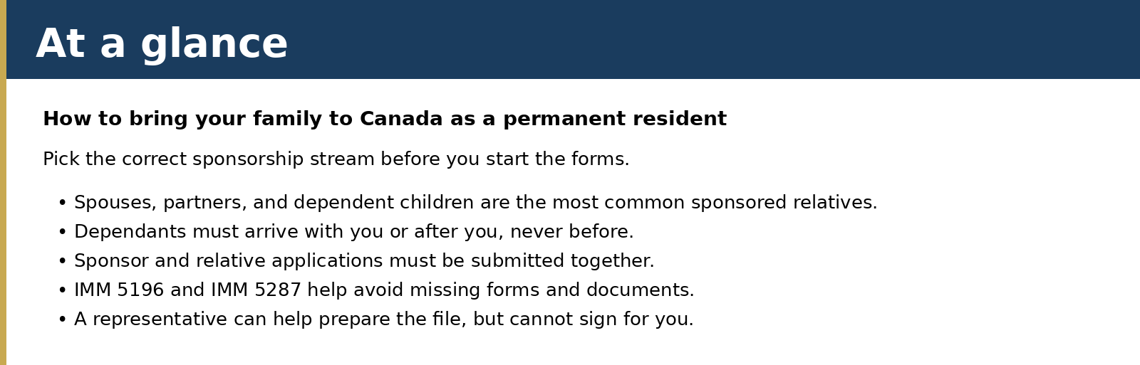 Summary card for How to bring your family to Canada as a permanent resident