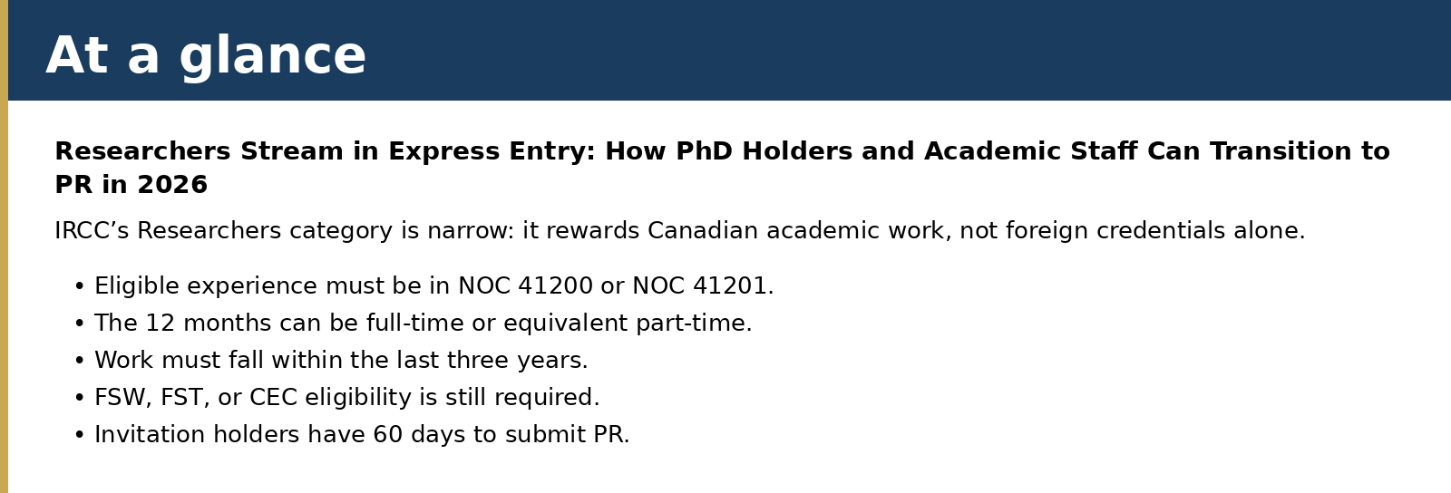 IRCC’s Researchers category is narrow: it rewards Canadian academic work, not foreign credentials alone.