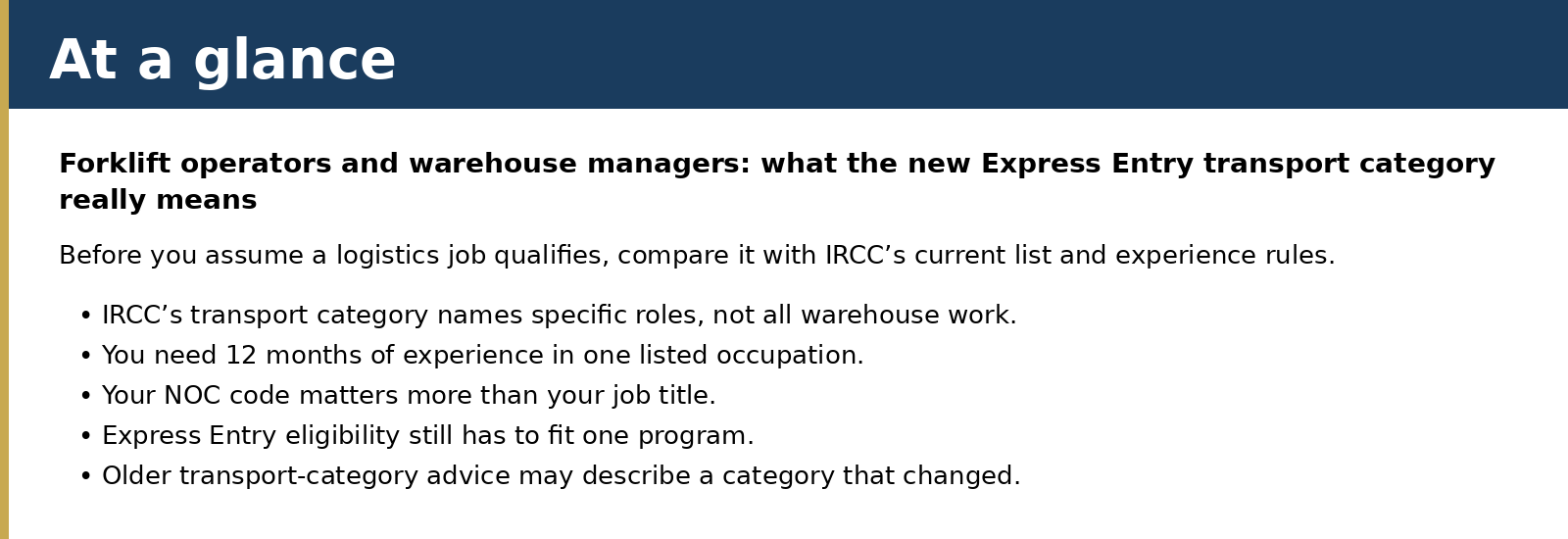 Before you assume a logistics job qualifies, compare it with IRCC’s current list and experience rules.