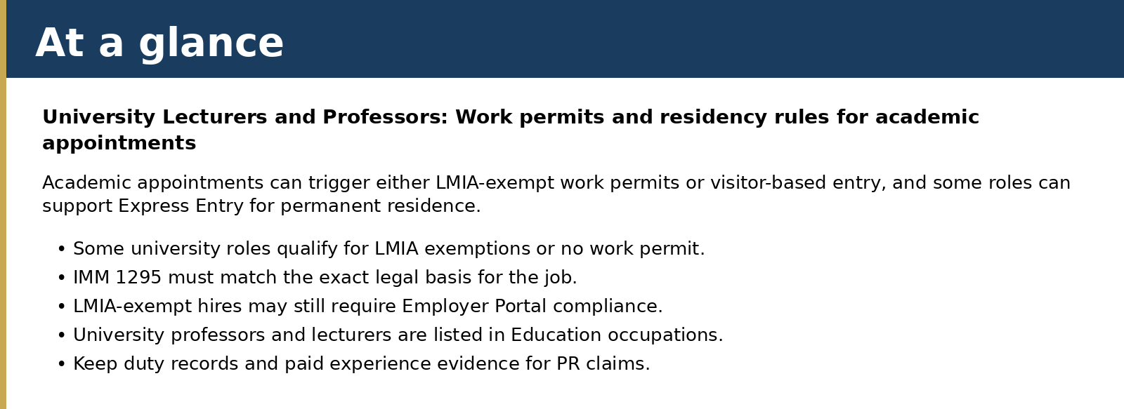 Academic appointments can trigger either LMIA-exempt work permits or visitor-based entry, and some roles can support Express Entry for permanent residence.