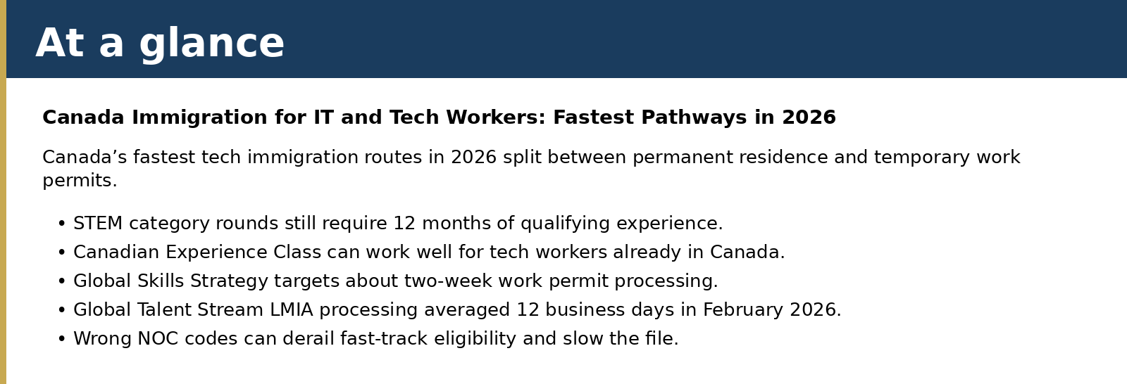 Canada’s fastest tech immigration routes in 2026 split between permanent residence and temporary work permits.