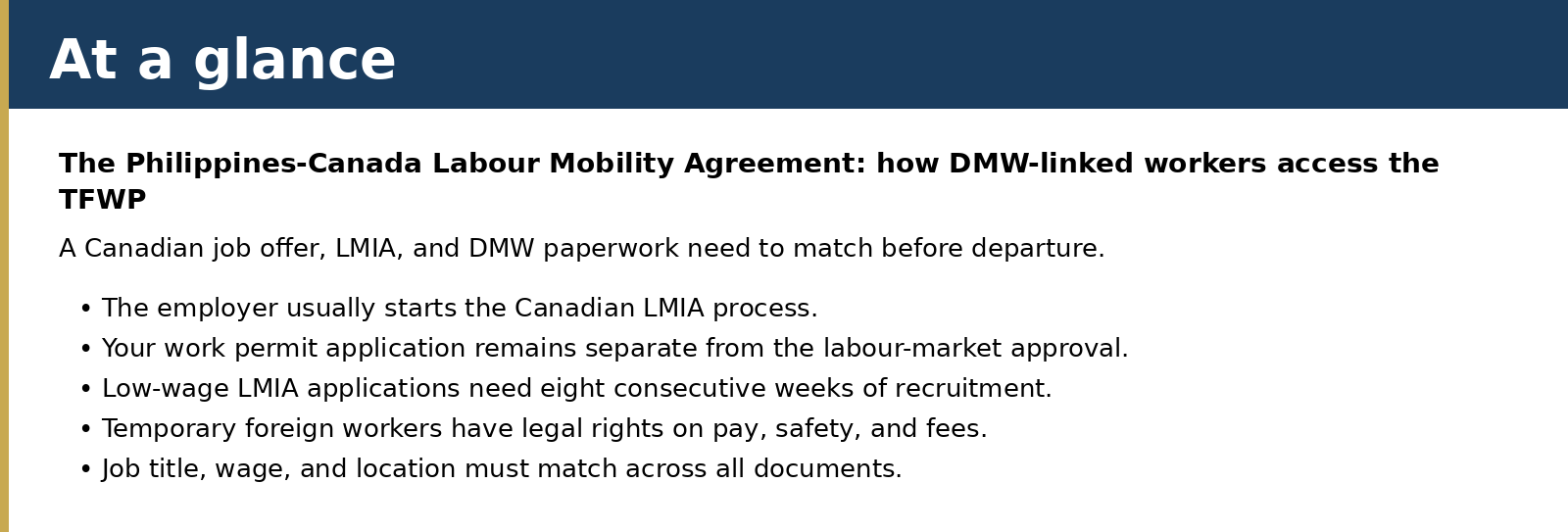 A Canadian job offer, LMIA, and DMW paperwork need to match before departure.