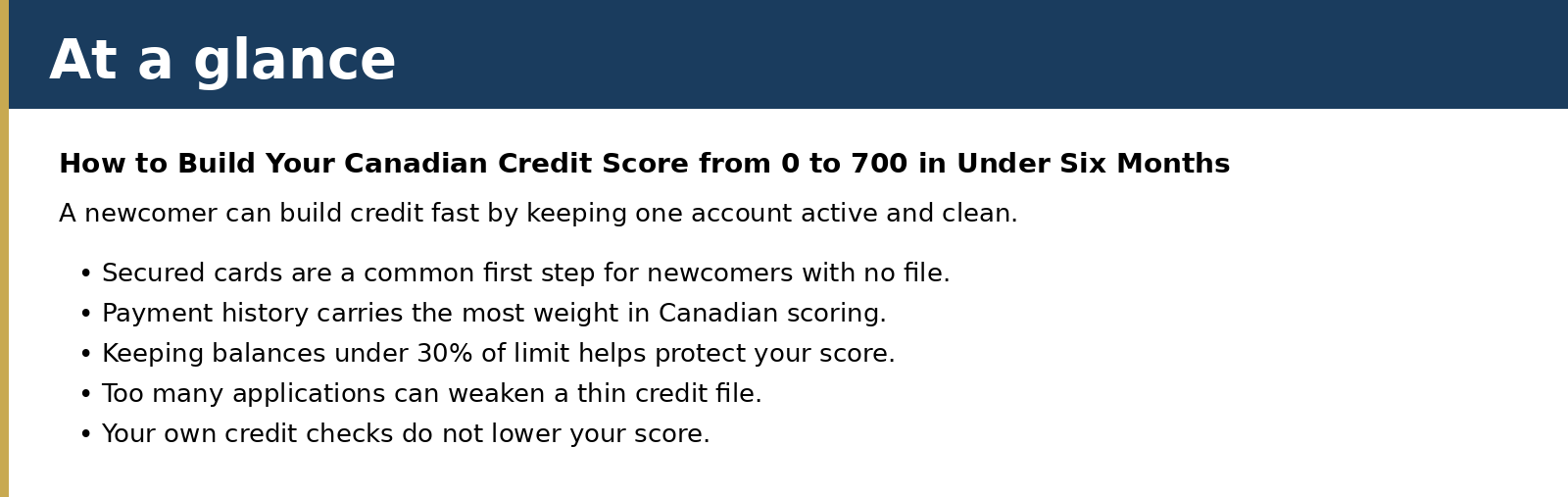 A newcomer can build credit fast by keeping one account active and clean.