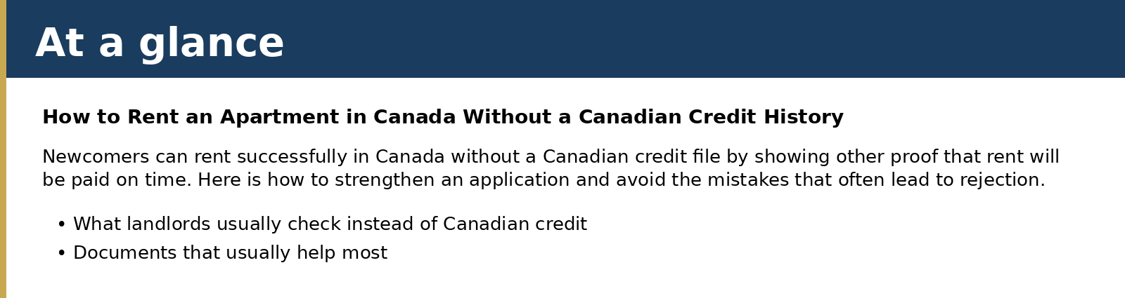 Summary card for How to Rent an Apartment in Canada Without a Canadian Credit History