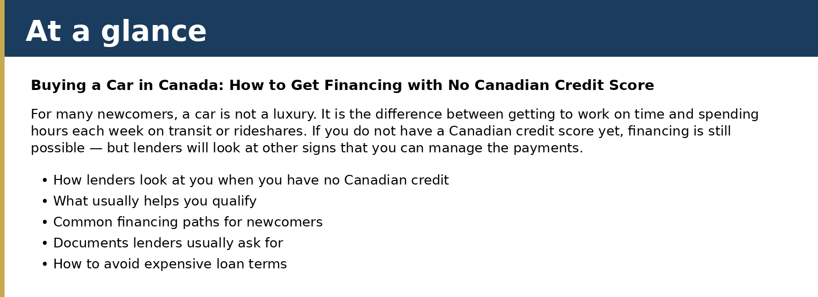 Summary card for Buying a Car in Canada: How to Get Financing with No Canadian Credit Score