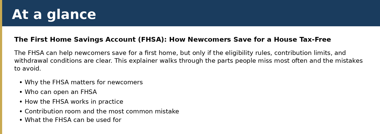 Summary card for The First Home Savings Account (FHSA): How Newcomers Save for a House Tax-Free