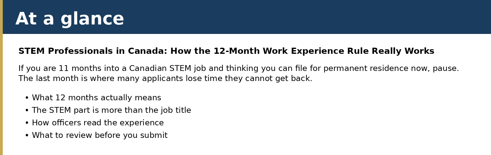 Summary card for STEM Professionals in Canada: How the 12-Month Work Experience Rule Really Works