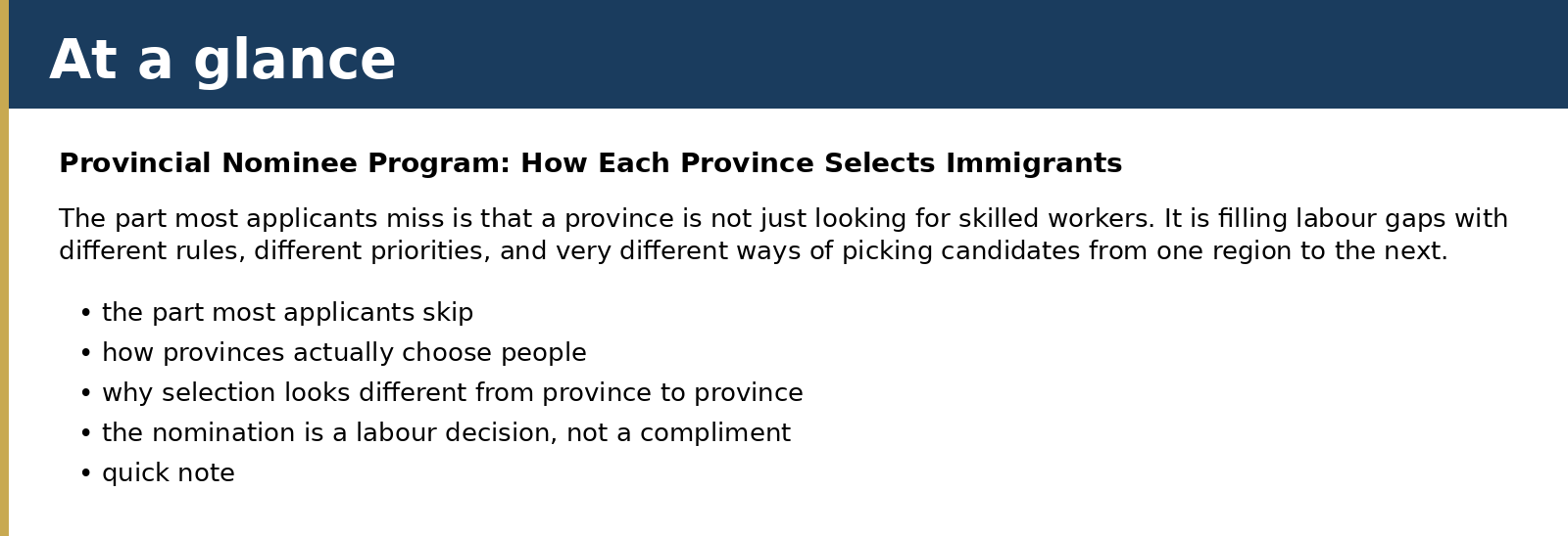Summary card for Provincial Nominee Program: How Each Province Selects Immigrants