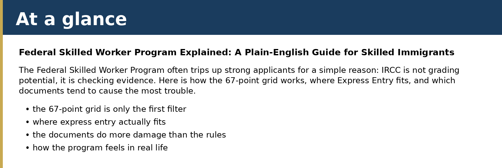Summary card for Federal Skilled Worker Program Explained: A Plain-English Guide for Skilled Immigrants