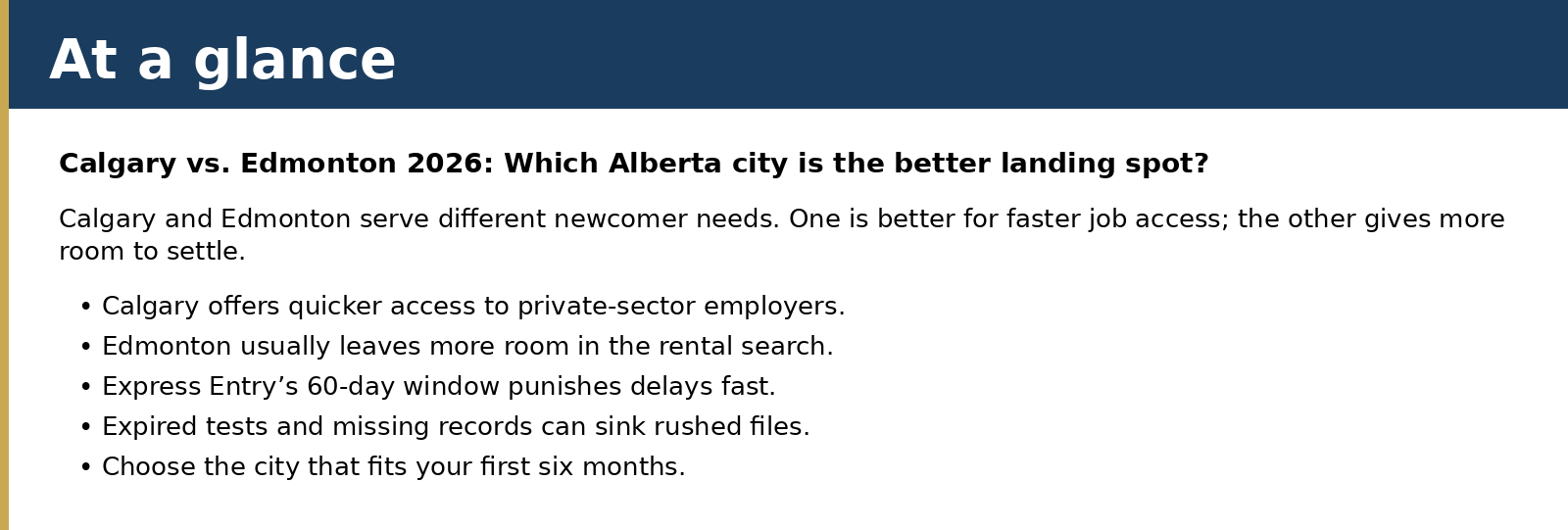 Summary card for Calgary vs. Edmonton 2026: Which Alberta city is the better landing spot?