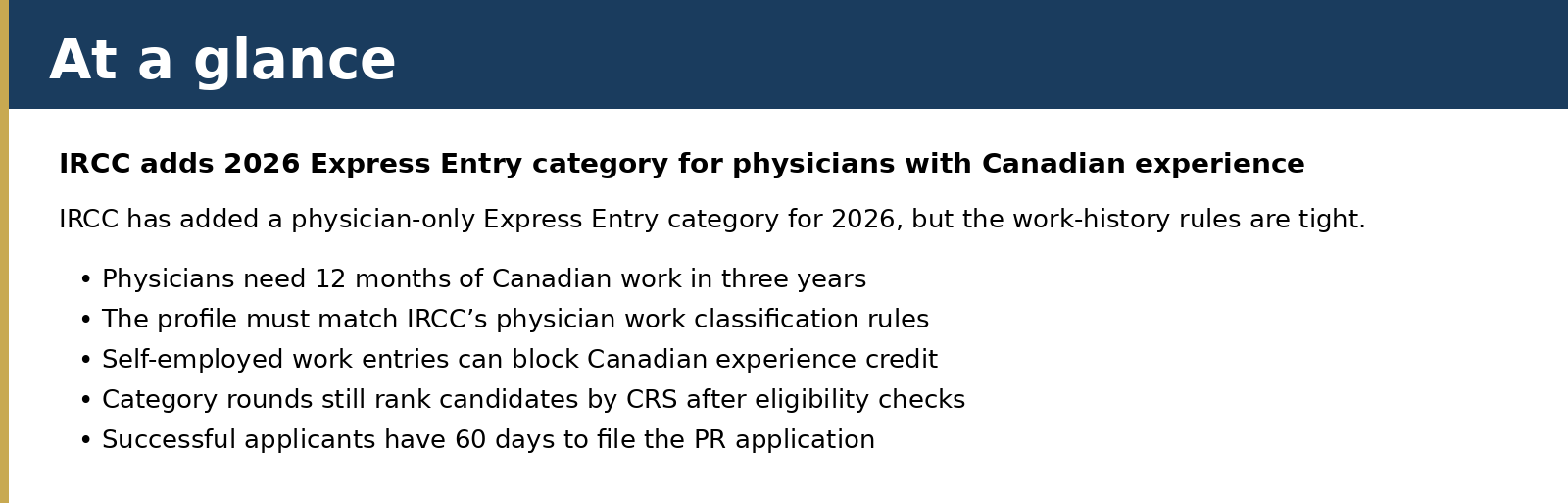 Summary card for IRCC adds 2026 Express Entry category for physicians with Canadian experience
